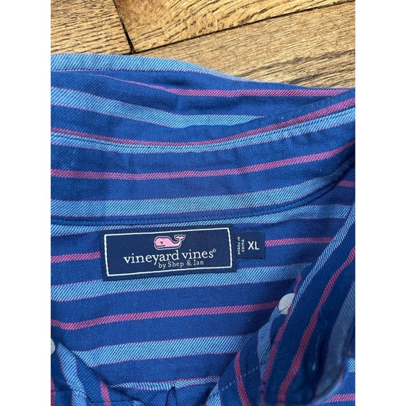 Vineyard Vines Long Sleeve Button Up Blue Pink Striped Shirt Linen Blend Sz XL - Picture 2 of 6